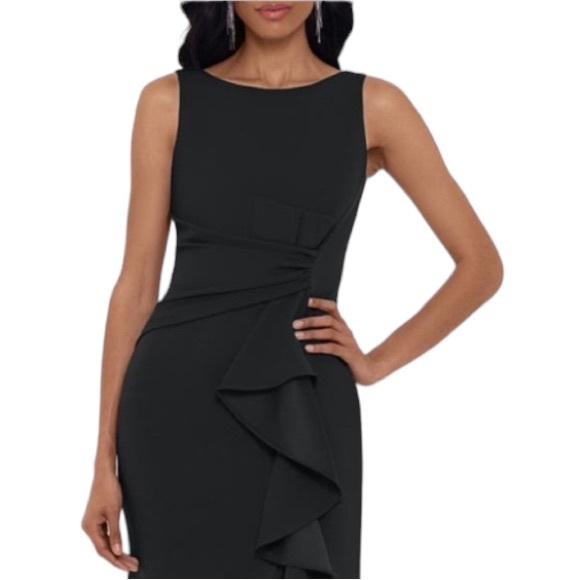 Betsy & Adam Ruffle Bow Trumpet Gown evening dress size 6 Black - Picture 2 of 11